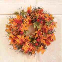 Collections Etc Berry And Autumn Leaves Twig Wreath