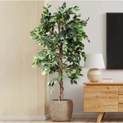 Forever Leaf 60" Artificial Ficus Silk Tree In Black Pot, Indoor Artificial Plant For Home Decor -Home Decor Shop GUEST 0c4cf492 4f1d 480a b790 0764ab3ae691