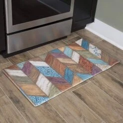 39" X 20" PVC Rustic Chevron Anti-Fatigue Kitchen Floor Mat - J&V Textiles