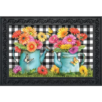 Briarwood Lane Gerber Daisy Watering Can Spring Doormat Checkered Floral Indoor Outdoor 30" X 18" 3 Briarwood Lane Gerber Daisy Watering Can Spring Doormat Checkered Floral Indoor Outdoor 30" X 18"