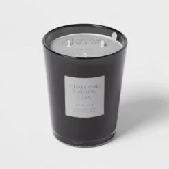 Colored Vase Glass With Dustcover & Black Teak Candle Black - Threshold™ -Home Decor Shop GUEST 203164b8 cea9 4b9d 90b7 3255297338b3