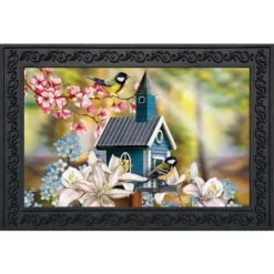 Peaceful Birdhouse Spring Doormat Floral Indoor Outdoor 30" X 18" Briarwood Lane