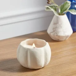 12oz Brushed Abstract Pumpkin Ceramic With Woodwick And Dustcover Spice Vanilla Fig Candle - Threshold™