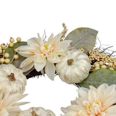 Northlight Dahlia And Pumpkin Fall Artificial Floral Wreath, 22-Inch 5 Northlight Dahlia And Pumpkin Fall Artificial Floral Wreath, 22-Inch - Image 3