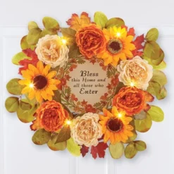 Collections Etc Artificial Autumn Blessing LED Lights Door Wreath 18" X 5" X 18"