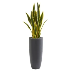 Nearly Natural 3-ft Sansevieria Artificial Plant In Gray Bullet Planter