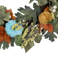 Northlight Green And Orange Foliage And Gourds Thanksgiving Artificial Wreath, 22-Inch