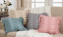 Saro Lifestyle Down Filled Cotton Decorative Pillow With Macramé Design, 18", Pink -Home Decor Shop GUEST 646ffebc d505 4ef5 8b78 33c550dafd33