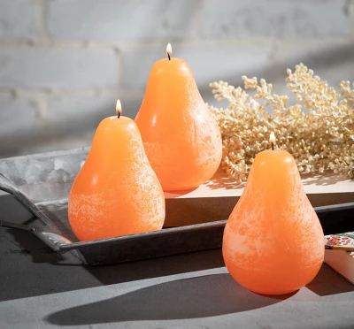 Tangerine Timber Pear Candles - Set Of 3 3 Tangerine Timber Pear Candles - Set Of 3