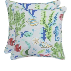 2pc Outdoor/Indoor Throw Pillows Coral Bay Blue - Pillow Perfect 13 2pc Outdoor/Indoor Throw Pillows Coral Bay Blue - Pillow Perfect -Home Decor Shop GUEST 8841a621 8039 4911 b12c 2a7226a616f1