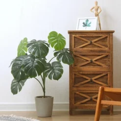 Forever Leaf 32" Artificial Monstera Plant In Cement Pot, Indoor Artificial Plant For Home Decor
