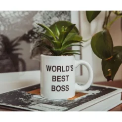 Silver Buffalo The Office "World's Best Boss" 3-Inch Ceramic Mini Planter With Artificial Succulent -Home Decor Shop GUEST 8fc8bacc ab51 41b3 a0ed a5da96969a82