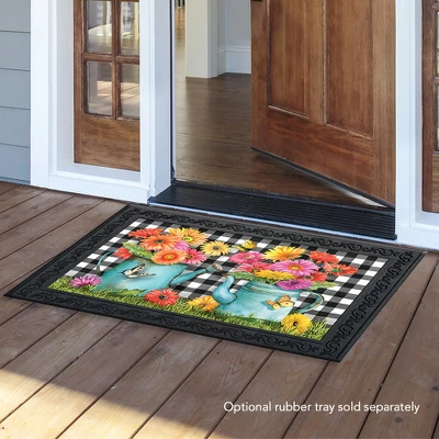 Briarwood Lane Gerber Daisy Watering Can Spring Doormat Checkered Floral Indoor Outdoor 30" X 18" 4 Briarwood Lane Gerber Daisy Watering Can Spring Doormat Checkered Floral Indoor Outdoor 30" X 18" - Image 2
