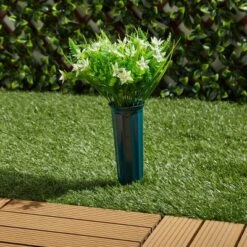 Bright Creations 6 Bundles Faux White Jasmine Shrub Artificial Flowers With 2 Cone Vases, Fake Plant For Cemetery, Outdoor Décor