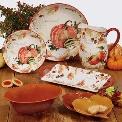 16" X 6.5" Earthenware Harvest Splash Serving Tray With Handles Orange - Certified International 3 16" X 6.5" Earthenware Harvest Splash Serving Tray With Handles Orange - Certified International
