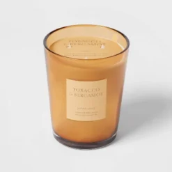 Colored Vase Glass With Dustcover Tobacco And Bergamot Candle Yellow - Threshold™ -Home Decor Shop GUEST b93280db 41cc 4916 9fbe 5bb9cb7d18d7