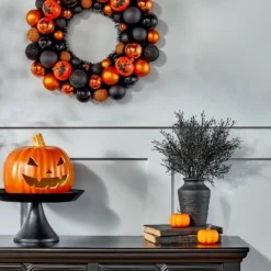 Festival Of Frights Pumpkin Orange And Black Shatterproof Halloween Wreath - Hyde & EEK! Boutique™