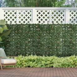 Outsunny 12 Piece Artificial Leaf Privacy Fence, 20" X 20" Faux Hedge Greenery Wall Backdrop Decoration, Garden Décor, Red Photinia Bush