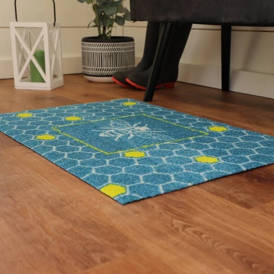 2'x3' ColorStar Bee Hex Door Mat Teal - Bungalow Flooring 4 2'x3' ColorStar Bee Hex Door Mat Teal - Bungalow Flooring - Image 2