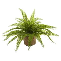 Boston Fern Plants In Burlap Planters Set Of 2 - Nearly Natural