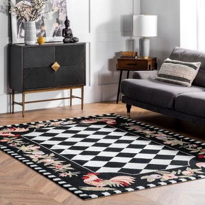 Angla Rooster Kitchen Area Rug Black - NuLOOM 3 Angla Rooster Kitchen Area Rug Black - NuLOOM