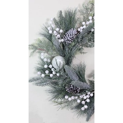 Northlight Frosted Mixed Pine And Pine Cone Artificial Christmas Wreath, 24-inch, Unlit 4 Northlight Frosted Mixed Pine And Pine Cone Artificial Christmas Wreath, 24-inch, Unlit - Image 2