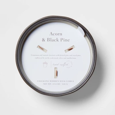 16oz Blackened Bowl Ceramic With Multi Woodwick And Dustcover Acorn + Pine Candle Black - Threshold™ 6 16oz Blackened Bowl Ceramic With Multi Woodwick And Dustcover Acorn + Pine Candle Black - Threshold™ - Image 4