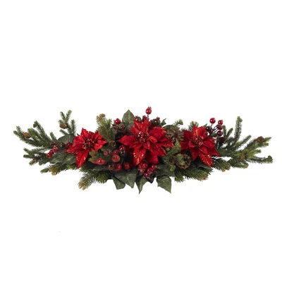 Poinsettia & Berry Centerpiece - Nearly Natural 4 Poinsettia & Berry Centerpiece - Nearly Natural - Image 2