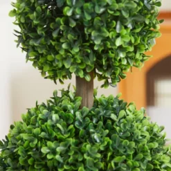 HOMCOM 2 Pack 23.5" Artificial Boxwood Topiary Ball Trees Set Of 2, Double Ball-Shaped Boxwood Artificial Topiary Plants For Indoor Outdoor, Green -Home Decor Shop GUEST e61d83d9 124b 4055 8f92 fa84a51f8232
