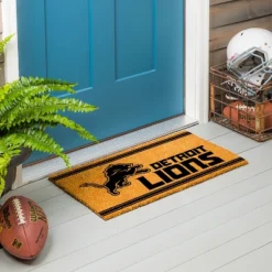 Evergreen Detroit Lions Logo Turf Mat, Brown- 28 X 16 Inches Indoor Outdoor Doormat -Home Decor Shop GUEST eb0cc56e 914c 49a7 bcff 6ad6e9548261