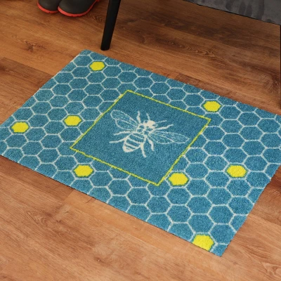 2'x3' ColorStar Bee Hex Door Mat Teal - Bungalow Flooring 3 2'x3' ColorStar Bee Hex Door Mat Teal - Bungalow Flooring