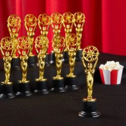 Juvale Pack Of 12 Mini Award Trophies - Plastic Movie Film Buff Trophy - Trophies For Kids - Great For Teachers, Gold, Black